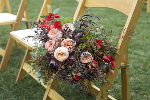 Florabundance Inspirational Design Days - Bridal bouquet of Astilbe, Pieris Japonica, Pink Mink Protea, Juliet Garden Roses, Sweet Peas, Agonis and Chocolate Lace, Privet Berries, Jasmine Vine,