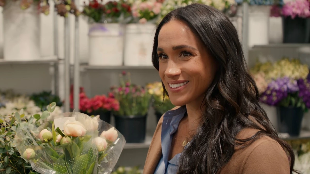 Meghan Markle in the flower cooler at Florabundance while filming Netflix series